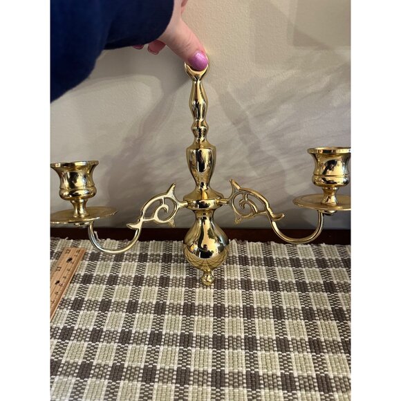 Vintage Solid Brass Double Arm Wall Sconce Candle Holders Ornate Design Set Of 2 - Picture 10 of 12